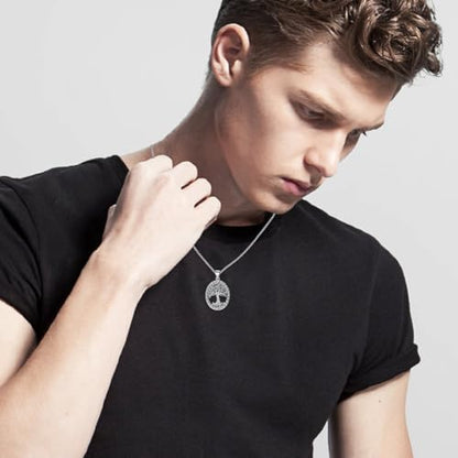 S925 Sterling Silver Tree of Life Necklace For Men Women Abalone/Turquoise/Vintage Retro Oxidation/ Famtima Hand/Round/Square/Teardrop/Rectangle/Oval Family Tree Pendant Necklaces Jewelry Gifts For Valentine's Day Christmas Mother's Day - style: Oval Tree