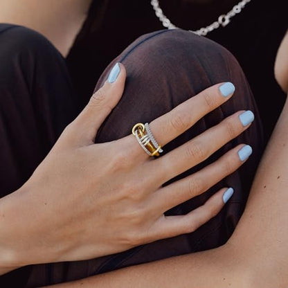 BKC Gold Stackable Rings for Women, 14k Gold Plated Chunky Statement Cubic Zirconia Rings, Silver Gold Multi Ring Interlocking Mixed Metals Stack Rings Set Non Tarnish - color: Harmony set, size: 6