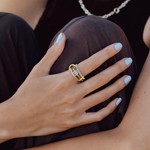 BKC Gold Stackable Rings for Women, 14k Gold Plated Chunky Statement Cubic Zirconia Rings, Silver Gold Multi Ring Interlocking Mixed Metals Stack Rings Set Non Tarnish - color: Harmony set, size: 11