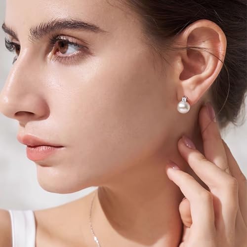 White Pearl Clip On Earrings for Women, 14K Gold Pearl Earrings 925 Silver Pearl Earrings, 10mm White Pearl Non Pierced Hypoallergenic Trendy Wedding Jewelry - color: Gold & Silver