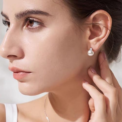 White Pearl Clip On Earrings for Women, 14K Gold Pearl Earrings 925 Silver Pearl Earrings, 10mm White Pearl Non Pierced Hypoallergenic Trendy Wedding Jewelry - color: Gold & Silver
