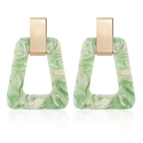 Acrylic Geometric Statement Earrings - Mottled Resin Lightweight Dangle Earrings for Party or Vacation - color: GREEN
