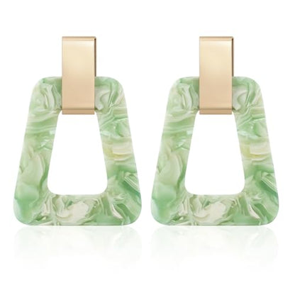 Acrylic Geometric Statement Earrings - Mottled Resin Lightweight Dangle Earrings for Party or Vacation - color: GREEN