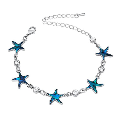 Beach Anklet Bracelet for Women Silver Plated Adjustable Abalone Shell Sea Turtle Dolphin Starfish Sand Dollar Ocean Ankle Bracelet for Women Summer Beach Jewelry - color: Starfish