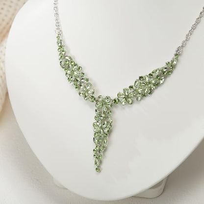 EleQueen Statement Sparkle Crystal Necklace Bracelet Dangle Earrings Set for Women, Art Deco Prom Chandelier Jewelry for Wedding Bridal - color: Green-Silver-Plated-Base