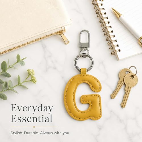 Initial Letter Keychain,Stainless Steel,Colorful Faux Leather Keyring for Backpack,Purse,Car Keys,Gift for Men Women - color: G