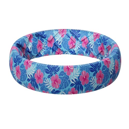 Egnaro Silicone Statement Ring Women, Floral Patterned Rubber Wedding Band | 5.2mm Wide 2mm Thick Printed Style, Inner Arch and Breathable X Grooves for Gym Workout Travel Work Pregnancy Daily Wear - color: SETJ-Hibiscus Breeze
