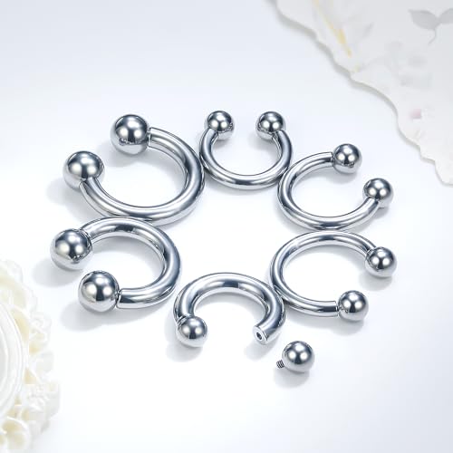 Ruifan 20G 18G 16G 14G 12G 8G 6G 4G 2G Horseshoe Nose Ring Titanium Septum Rings Piercing Jewelry Internally Threaded Gauges Cartilage Conch Helix Rook Lip Tragus Earring Hoop Eyebrow For Women Men - size: Ball: 6G - 12MM