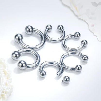 Ruifan 20G 18G 16G 14G 12G 8G 6G 4G 2G Horseshoe Nose Ring Titanium Septum Rings Piercing Jewelry Internally Threaded Gauges Cartilage Conch Helix Rook Lip Tragus Earring Hoop Eyebrow For Women Men - size: Ball: 8G - 14MM