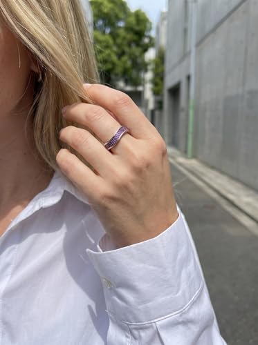 HEXAJOLIE Ribbon Statement Band Ring for Women | Elegant Gold Jewelry Accessories | Perfect for Party & Date Night | Hypoallergenic & Durable - color: Silver/Purple