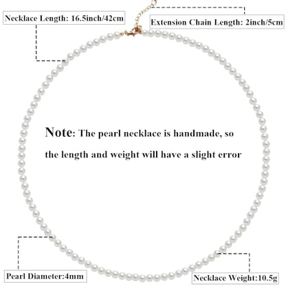 Pearl Choker Necklace for Women, 4/6/8/10mm White Imitation Pearl Necklace, Round Faux Glass Pearl Necklace, Pearl Necklace, Elegant Wedding Parties Pearl Necklace - color: Diameter of Pearl 4mm