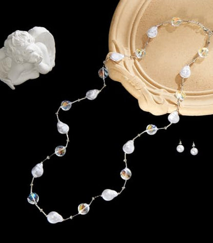 Errally Long Pearl Necklace and Earring Set Layered Pearl Beaded Necklaces for Women White Costume Jewelry Sets Gifts for Mom - color: 14-White