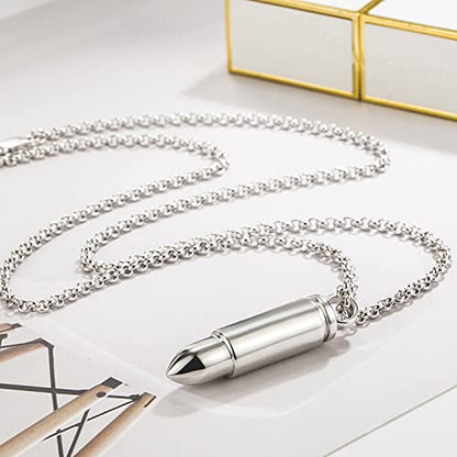 H&Beautimer Genuise 925 Sterling Silver Italian Handmade Rolo Chain Bullet Pendant Necklace for Men's 18/20/22/24/26/28/30 Inch Body Jewelry - size: 22 inch