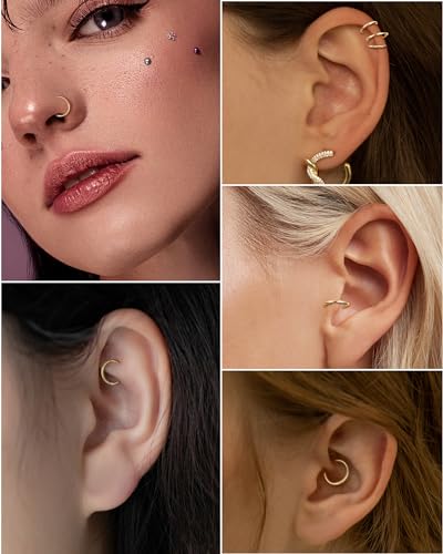 14K Solid Gold Nose Rings, Yellow Gold, 18g/16g/20g | For Women Man, Real Gold, 14Kt, Tiny Seamless Hoop, Nose Piercing, Cartilage Earring, Hypoallergenic - color: HoopA, size: 16g- 6.5mm
