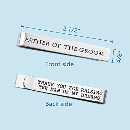Father of the Bride and Groom Gifts - Wedding Tie Clips for Groomsmen From the Bride - Stainless Steel Tie Bars - color: Father of The Groom-White