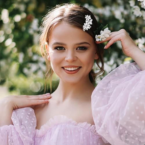 4Pcs Rhinestone Bridal Hair Clip, Crystal and Pearl Wedding Hair Clips, Sparkling Party Accessories Elegant Barrette for Bridemaids Flower Girl
