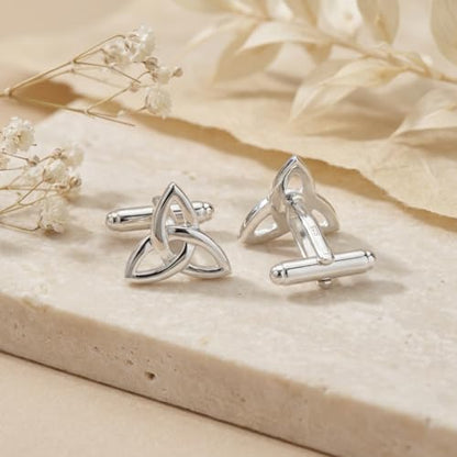 Alexander Castle Men's Cufflinks 925 Sterling Silver Celtic - 15mm x 14mm Celtic Trinity Cuff Links with Jewelry Gift Box