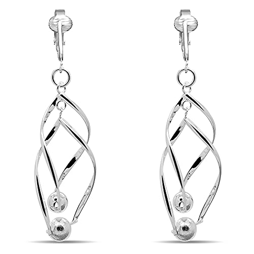 Silver Clip On Earrings For Women, They Look Pierced, Don't Pinch & Won't Fall Off, Hypoallergenic & Lightweight - color: Silver Beaded Double Drops