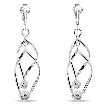 Silver Clip On Earrings For Women, They Look Pierced, Don't Pinch & Won't Fall Off, Hypoallergenic & Lightweight - color: Silver Beaded Double Drops
