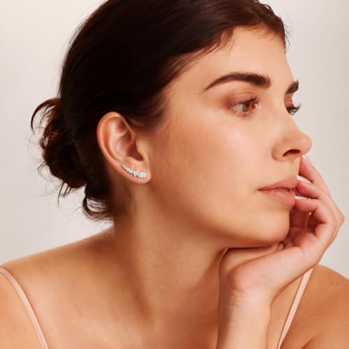 Ear Climber Earrings for Women, 14K Gold Plated/Silver Plated | Crawler Earrings Pierced with Cubic Zirconia, Hypoallergenic Cluster Stud Tragus Conch Daith Cartilage Jewelry Gift for Daily - color: Silver-4