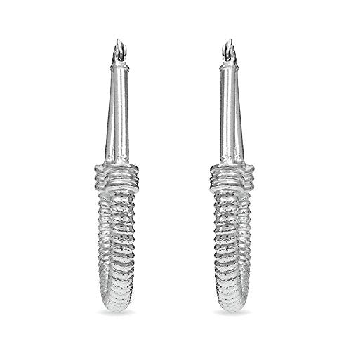 LeCalla 925 Sterling Silver Hoop Earrings for Women | Italian Design Classic Diamond-Cut Textured Hoops Earring | Women's Oval Drop Shape Silver Earring Jewelry - color: Large Twisted