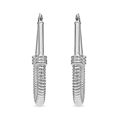 LeCalla 925 Sterling Silver Hoop Earrings for Women | Italian Design Classic Diamond-Cut Textured Hoops Earring | Women's Oval Drop Shape Silver Earring Jewelry - color: Large Twisted