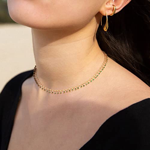 MTMY Beaded Necklaces for Women 14K Gold Plated Dainty Colorful Green/Rose Beaded Pearl Choker Necklace Delicate Boho Choker Necklace Jewelry Gift - style: Green