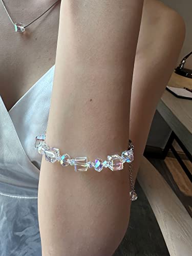 4 Pieces Fashion Colorful Starlight Crystal Rhinstone Pendant Necklace Earring Bracelet Jewelry Set for Women Lady Wedding Birthday Party