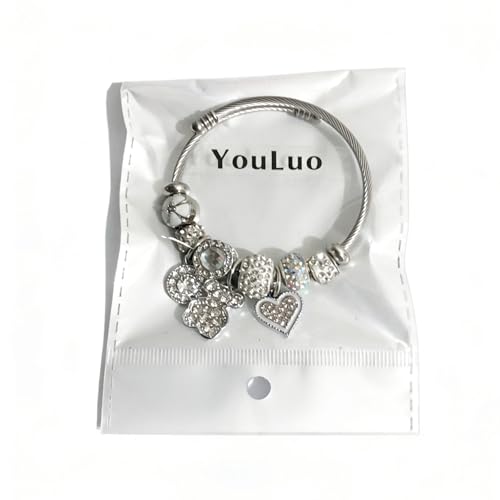 YouLuo Cute Necklace Charm Bracelet Set,Personalized Jewelry Gift for Women | Cute Charm Bracelet, Adjustable Stainless Steel Bracelet, Anime Cartoon Accessories Bracelets for Women Gift and Friendship - color: Silver