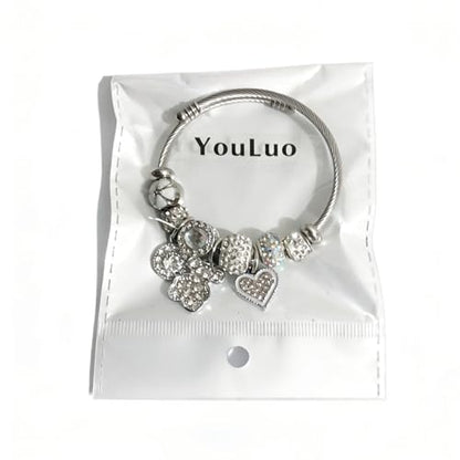 YouLuo Cute Necklace Charm Bracelet Set,Personalized Jewelry Gift for Women | Cute Charm Bracelet, Adjustable Stainless Steel Bracelet, Anime Cartoon Accessories Bracelets for Women Gift and Friendship - color: Silver