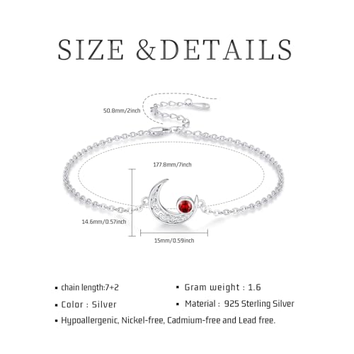 Moon Bracelet for Women 925 Sterling Silver Moonstone/Birthstone Moon Bracelet Butterfly/Dragonfly Bracelet Celtic Moon Butterfly Dragonfly Jewelry Gifts for Women - style: 01-Jan Birthstone