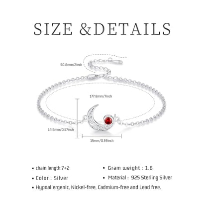 Moon Bracelet for Women 925 Sterling Silver Moonstone/Birthstone Moon Bracelet Butterfly/Dragonfly Bracelet Celtic Moon Butterfly Dragonfly Jewelry Gifts for Women - style: 01-Jan Birthstone