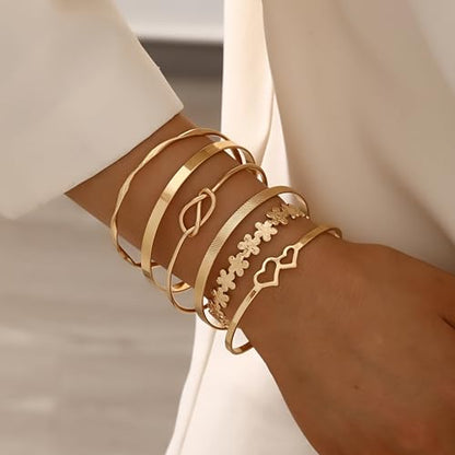 ÌF ME Gold Bangle Bracelets for Women, Indian Bangles Stackable Set, Multi Layer Textured 18K Gold Plated Chunky Bracelets Boho Jewelrys Set - style: gold-heart