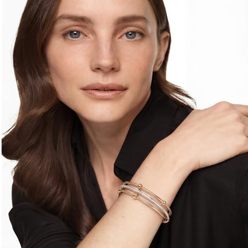 mixed metal Tri-Tone Bangles Bracelet for Women, 3/5 Pcs Stainless Steel Gold Plated Stackable Bracelet Set, Stylish Jewelry Gift - color: Gold zirconium+gold+gold, size: 60