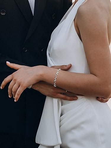SWEETV Cubic Zirconia Wedding Bridal Bracelet for Brides,Bridesmaids, Silver Crystal Elegant Tennis Bracelet for Women Prom Jewelry Gifts - color: Style6-Silver
