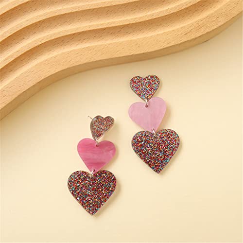 Set Heart Love Couple Colorful Stud Hoop Dangle Earrings 80 90s Retro Earrings Rectangle for Women Jewelry Gifts Geometric Valentine’s Day Neon Bright Fluorescence Costume - color: long pink