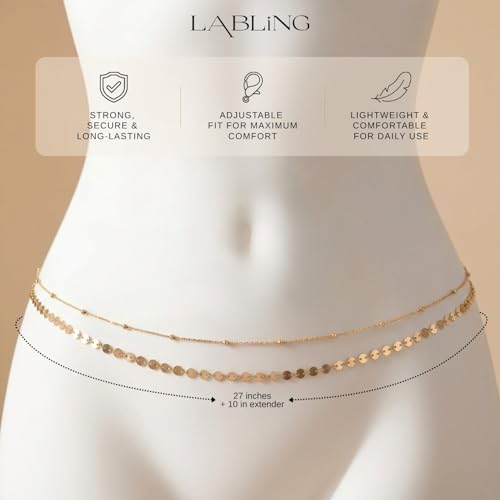 Gold Belly Waist Chain for Women | Layered Belly 14K Gold Plated Chain Adjustable Bikini Belly Beads Body Chain Waterproof | Jewelry Gift - color: Style 2