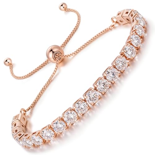 Lovans 14K Gold Plated Tennis Bracelets,White/Yellow/Rose Gold-plated Adjustable Cubic Zirconia Tennis Bracelet for Women - color: Rose Gold, size: 4MM White