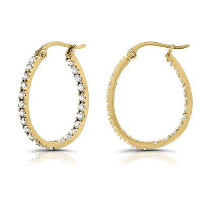 Hoops & Loops 925 Sterling Silver Cubic Zirconia Inside Out Oval Hoop Earrings for Women, 20mm 25mm 30mm - color: 20mm-Yellow Gold