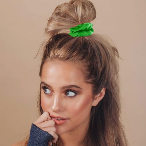 KICOSY 12 Pcs Green Scrunchies, Satin Hair Ties for Women & Girls - Great for Daily Wear, Bridesmaid Gifts & St. Patrick’s Day/Christmas - color: green