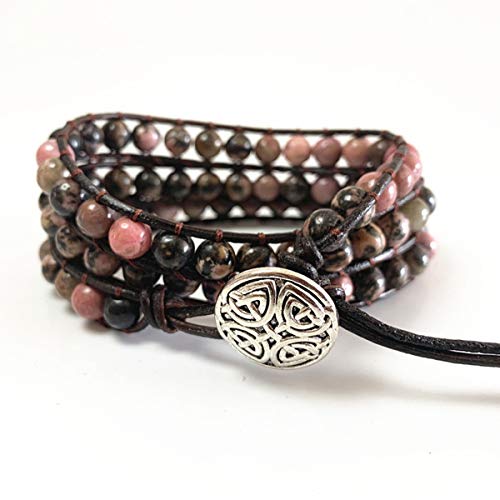 Boho Wrap Bead Bracelet for Women - Handmade Adjustable Natural Stone Beaded Bracelets Yoga Healing Bracelet Bangle Hippie Jewelry - color: Black Rutile