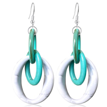 Bohemian Simplicity Acrylic Geometry Oval Circle Dangle Drop Earrings Lightweight Resin Chain Hook Earrings For Women - color: Blue White