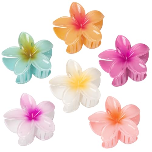 6 Pcs Flower Hair Clips for Women, Hawaiian Hibiscus Flower Claw Clips, Summer Beach Essentials Hair Accessories - color: Multicolor