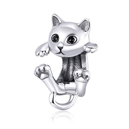 BISAER 925 Sterling Silver Charms for Bracelets Cat Dog Sloth Animal Beads Butterfly Fairy Heart Dangle Pendant Charms - color: Cat