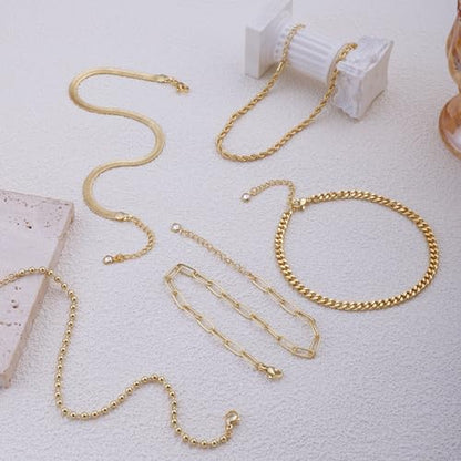 6 PCS Gold Ankle Bracelets for Women, 14k Plated Gold Layered Anklet Set Waterproof Herringbone Paperclip Beaded Figaro Cuban Link Chain Beach Stackable Anklet Bracelet Jewelry Gift for Women - style: 5Pcs-A0141 Ankelt Set-GD