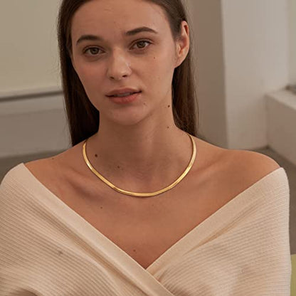 CHESKY Gold Necklace for Women 14K Plated/S925 sterling silver Snake Chain | Dainty Gold Necklace,Thin Chunky Chain,Simple Choker Necklaces for Women,Non tarnish Trendy Jewelry, Gifts for Women - color: gold, style: 5mm 14 inch snake