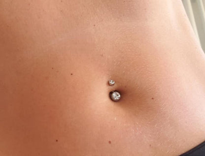 Longita Belly Button Rings Short Bar for Women Stainless Steel Belly Ring Navel Piercing Jewelry 14g Colorful Ball Pack 6mm 1/4” 8mm 5/16“ 10mm - color: 21-silver gold pink-6mm