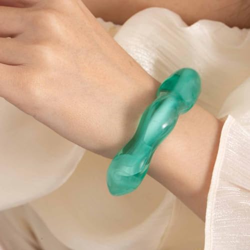 Dopamine Open Cuff Bangle Bracelet Macaron Dyed Acrylic Chunky Bracelet Resin Geometric Wide Wristband Fashions Thick Acetate Statement Jewelry - color: green