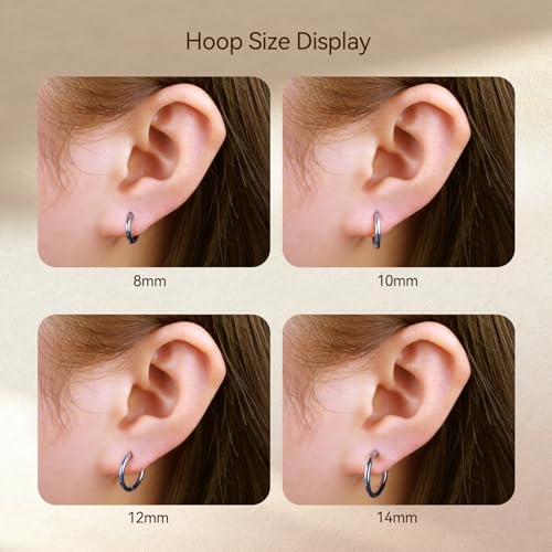 Limerencia G23 Hypoallergenic Titanium Earrings Hoops Small Huggie Earrings | 18G Cartilage F136 Pure Titanium Huggie Hoops with Cubic Zirconia, Ear Cuff Style Jewelry for Women Men with Sensitive Ears - color: No stones, size: 8mm