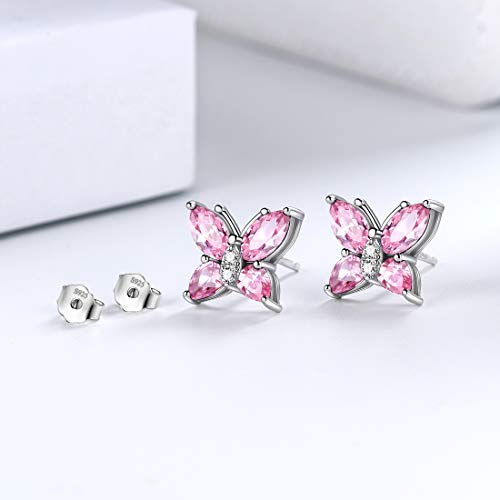 Butterfly Birthstone Stud Earrings - Women 925 Sterling Silver Butterflies Birthstone Stud Earrings Birthday Gift for Women - color: J.October